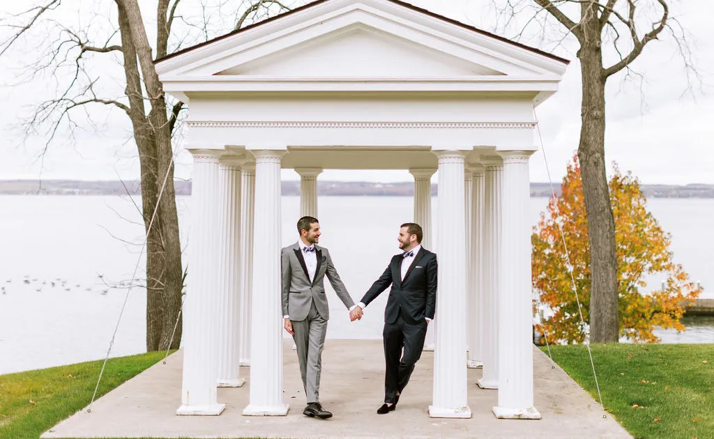 Mark and Michael at their wedding at the Inns of Aurora
