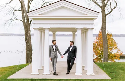 Mark and Michael at their wedding at the Inns of Aurora