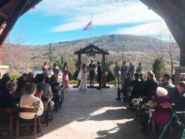 Rachael and Tom at their wedding at Greek Peak Mountain Resort