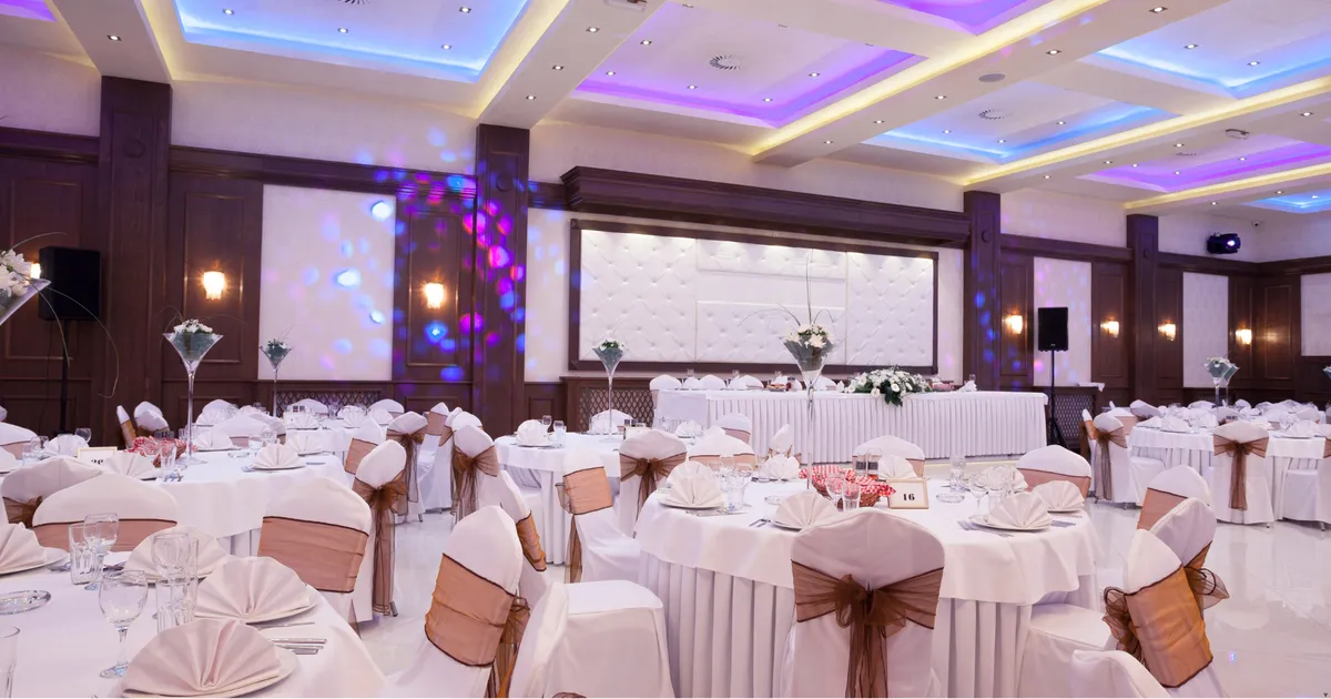 Event lighting setup at a wedding reception
