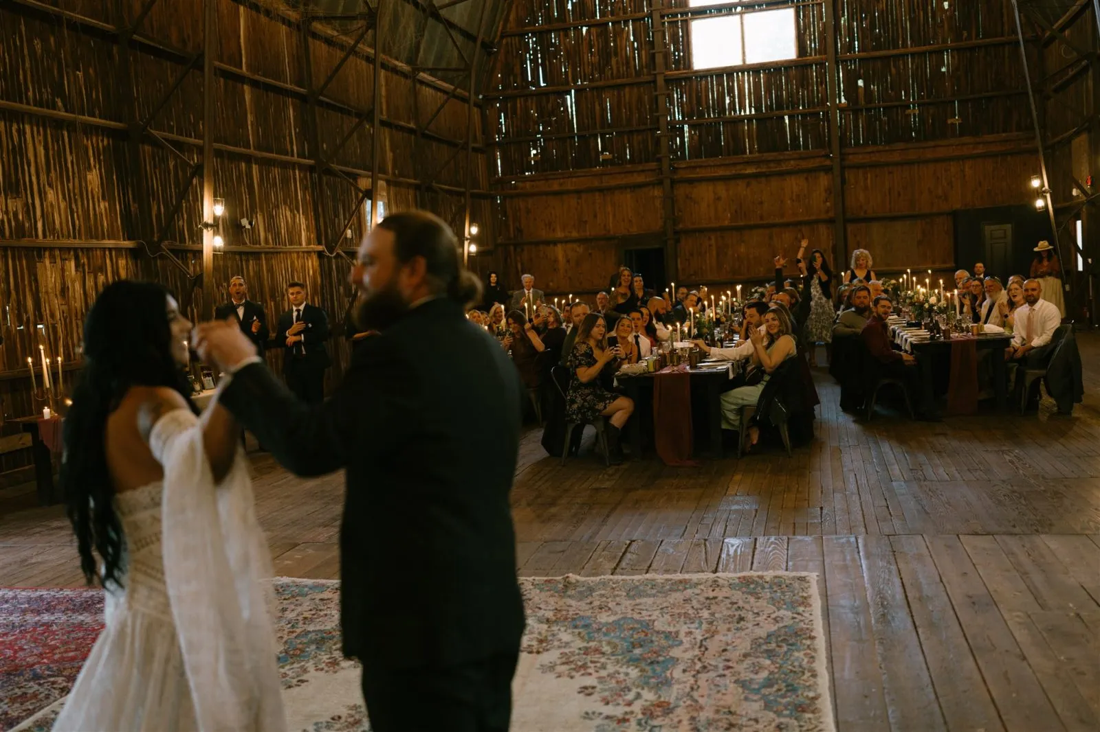 Kaelyn and Andrew and guests dancing at their Kester Homestead wedding reception