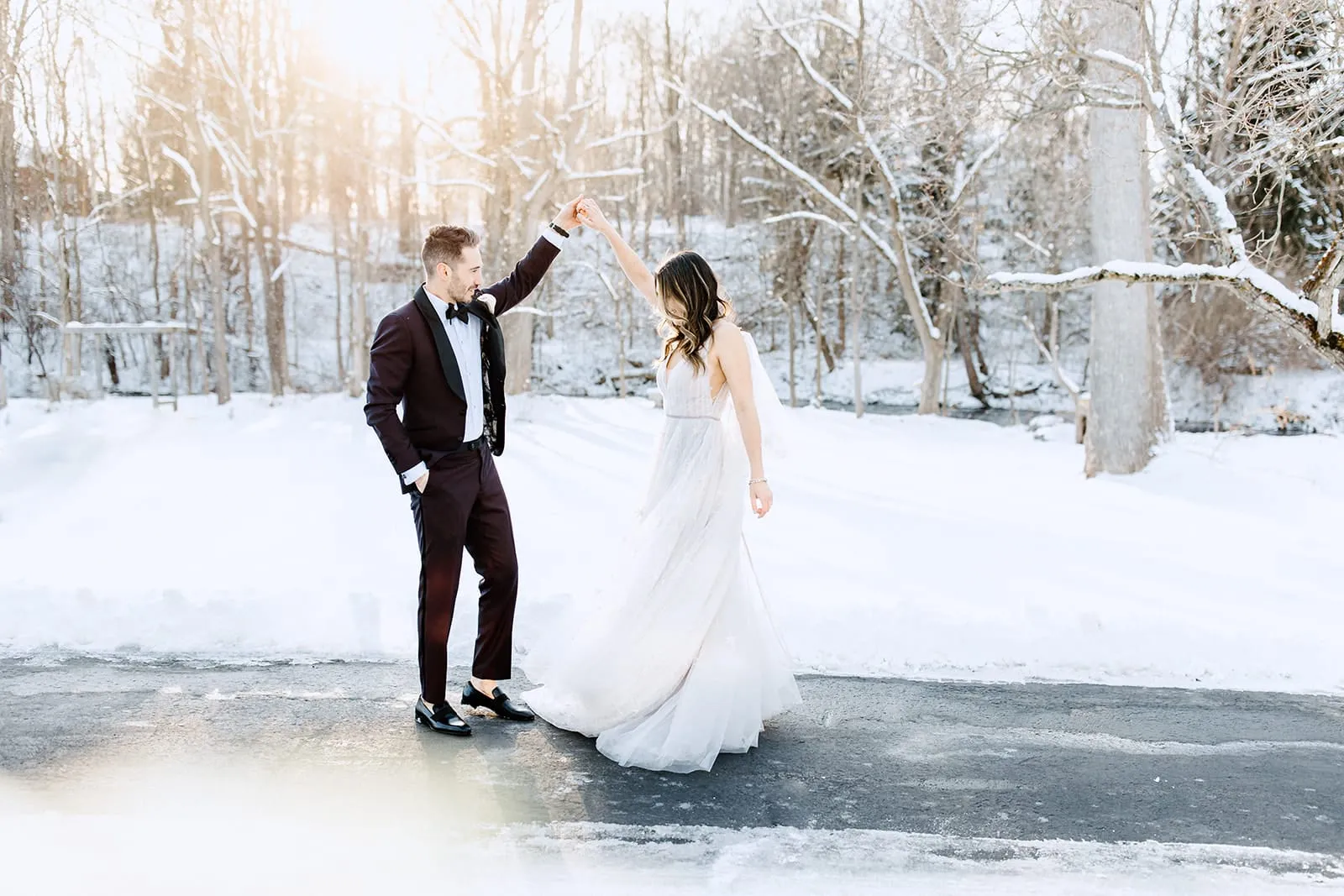 Gia and Chris at their winter wedding at The Sinclair of Skaneateles