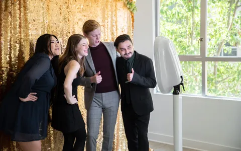 Photo booth guests at a corporate event