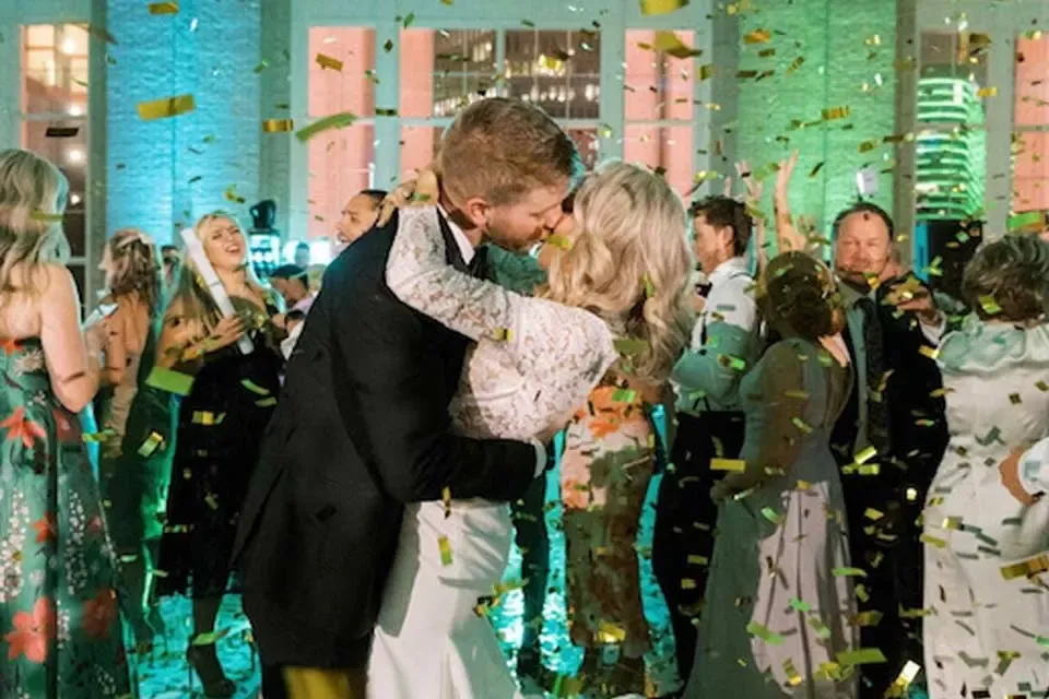 confetti drop effect at a wedding