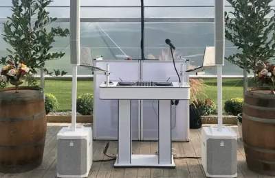 DJ booth setup at an event