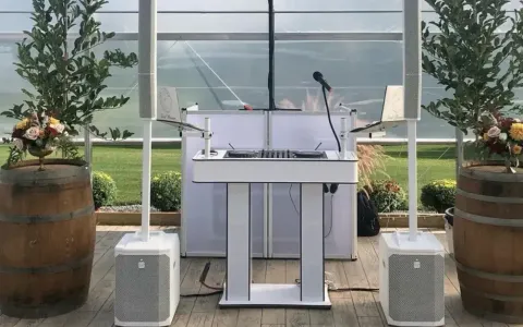 DJ booth setup at an event