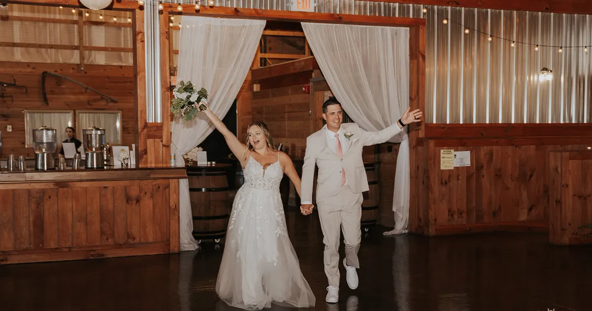 Newly married couple making a grand entrance