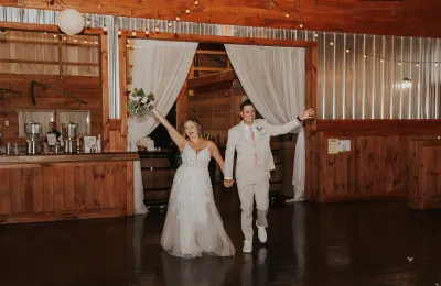 Newly married couple making a grand entrance